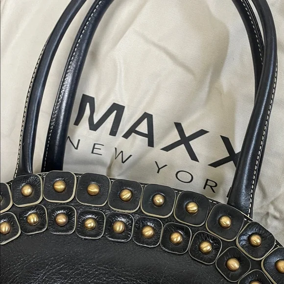 Maxx New York Leather Black Gold stud brass ball Studded Shoulder Bags - Picture 3 of 17